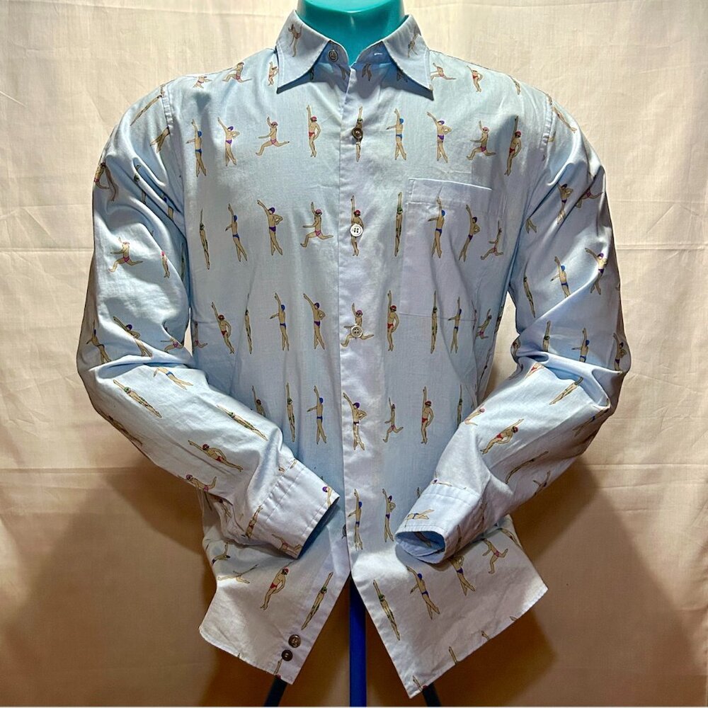 FINAL MARKDOWN! Closing.Rare Issey Miyake Light Blue shirt swimmers print Size 4